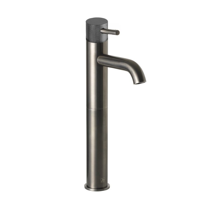 Product Cut out image of the JTP Vos Brushed Black Single Lever Tall Basin Mixer with Designer Knurled Handle